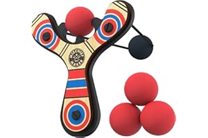 Mighty Fun! - Mischief Maker® Wooden Slingshot - Classic Series - Real Wood Slingshot for Kids, 4 Soft Foam Balls and Storage Bag - Ages 4+ (red)