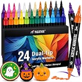 Pagather Acrylic Paint Markers, 24 Colors Dual Tip Fine &amp; Brush Pens Set | For Rocks, Fabric, Wood, Glass &amp; More, Perfect for DIY Crafts and Creative Art Projects with Bright, Smooth and Quick-Dry Ink