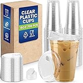 SNH Packing 100 Pack 16oz Plastic Cups with Lids | Clear Disposable Iced Coffee Cups with Strawless Sip Lids | PET Cold Drink Cups for Smoothies, Milkshakes, Party & Events | BPA-Free