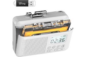 Gracioso Portable Cassette Player Recorder Converter,Cassette to MP3 via SD Card,Tape Player with 1000mah Rechargeable Battery,Built-in Microphone&Speaker,Headphone Jack,16GB SD Card