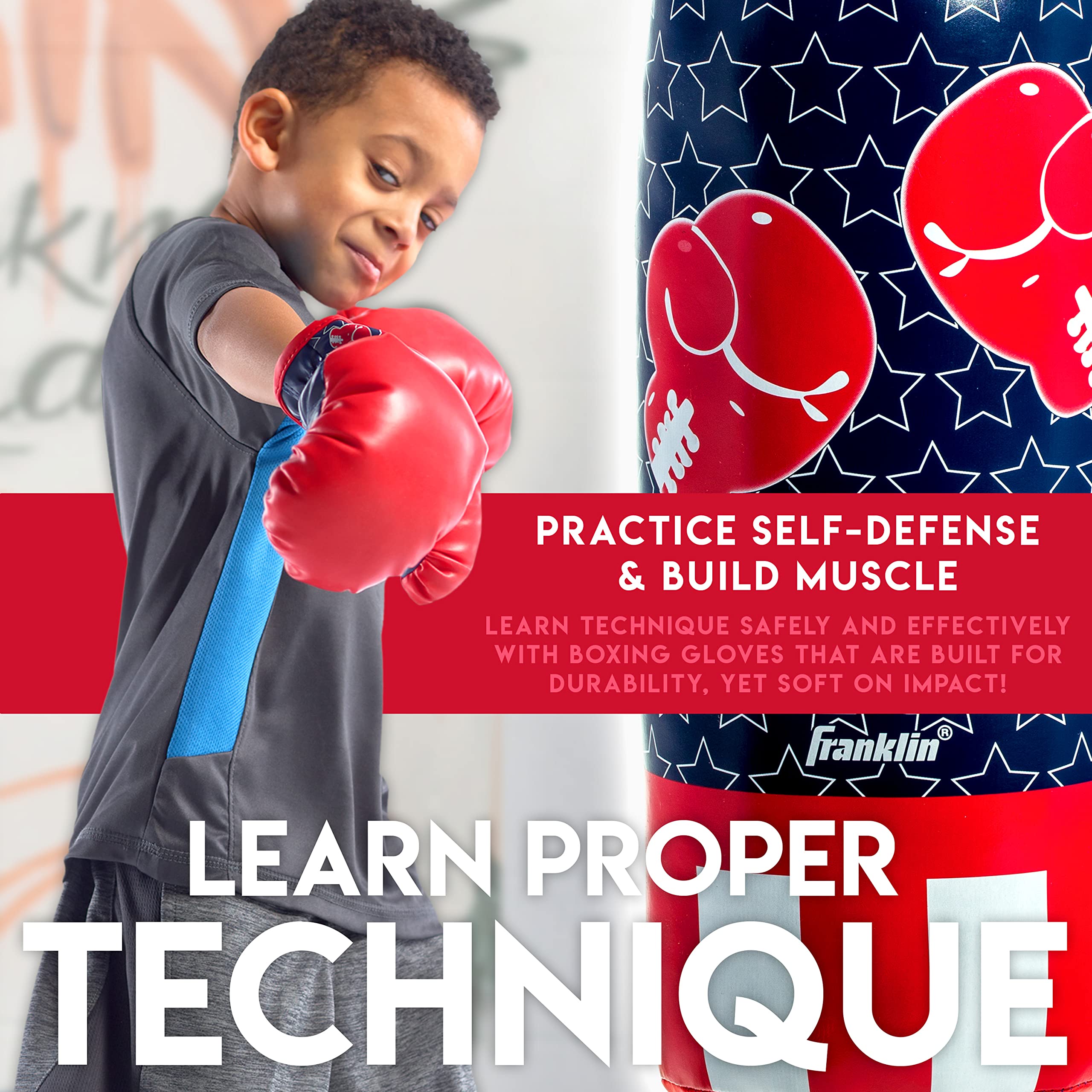 Franklin Sports Future Champs Kids’ Mini Boxing Set – Includes Kids’ Boxing Gloves – Punching Bag & Door Jam Bracket with Rope for Adjustable Punching Bag 4.75 x 4.75 x 12