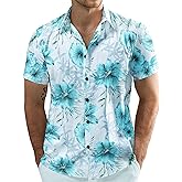 JOGAL Men's Flower Casual Button Down Short Sleeve Hawaiian Shirt