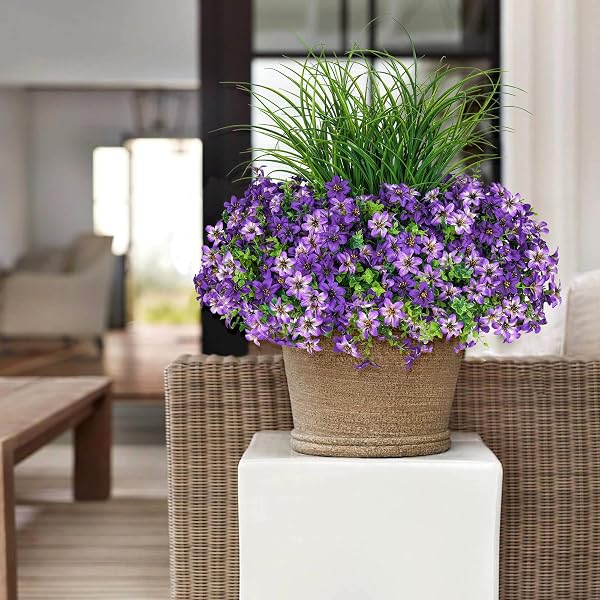 ARTIFICIAL FLOWERS,14 BUNDLES UV RESISTANT FAKE FLOWERS DAISY WITH GREENERY PLANTS WHEAT GRASS,FAUX OUTDOOR FLOWERS FOR SPRING SUMMER DECORATION, OUTDOOR FAUX PLANTS HOME WINDOW PORCH PATIO YARD