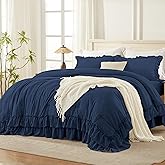 Andency Navy Blue Twin Size Comforter Set (66x90Inch), 2 Pieces Fluffy Shabby Chic Ruffle Bedding Comforter Sets, All Season Soft Lightweight Microfiber Bedding Set for Kids, College Dorm