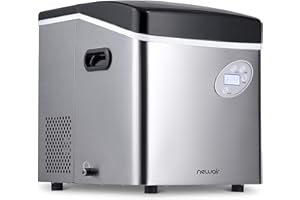 Newair Portable Ice Maker 50 lb. Daily, 12 Cubes in Under 7 Minutes - Compact Countertop Design - 3 Size Bullet Shaped Ice - for Kitchen/Office/RV/Bar - Stainless Steel
