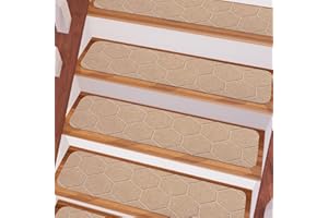 MATAHUM Stair Treads Non Slip, 15 Pack 8" * 30" Beige Stair Treads for Wooden Steps Indoor, Clipped and Assembled Stair Rugs for Kids Elders Dogs