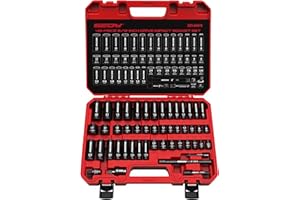 SEDY 3/8" Drive Impact Socket Set - 49-Piece SAE (5/16 to 3/4 inch) and Metric (8-22mm) Sizes with Extension Bars and Universal Joint Standard & Deep CR-V Material for High Durability Impact Wrench