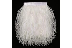 SOGUGOM White Ostrich Feather Trim - 1.5Ply 2Yards 4-5Inch Feathers Fringe Ribbons Trim for Sewing, Dress, Craft Projects, Christmas Costumes, Holiday Dance Parties(Off White)