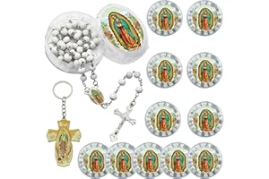 GENERIC 12 PCS Our Lady of Guadalupe White Bead Scented Rosaries for Baptism, First Communion Regligious Event Clear gift Box