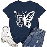 Ascrazy Christian Shirt for Women Christian Butterfly Print T-Shirt Bible Verse Faith-Based Tee Tops