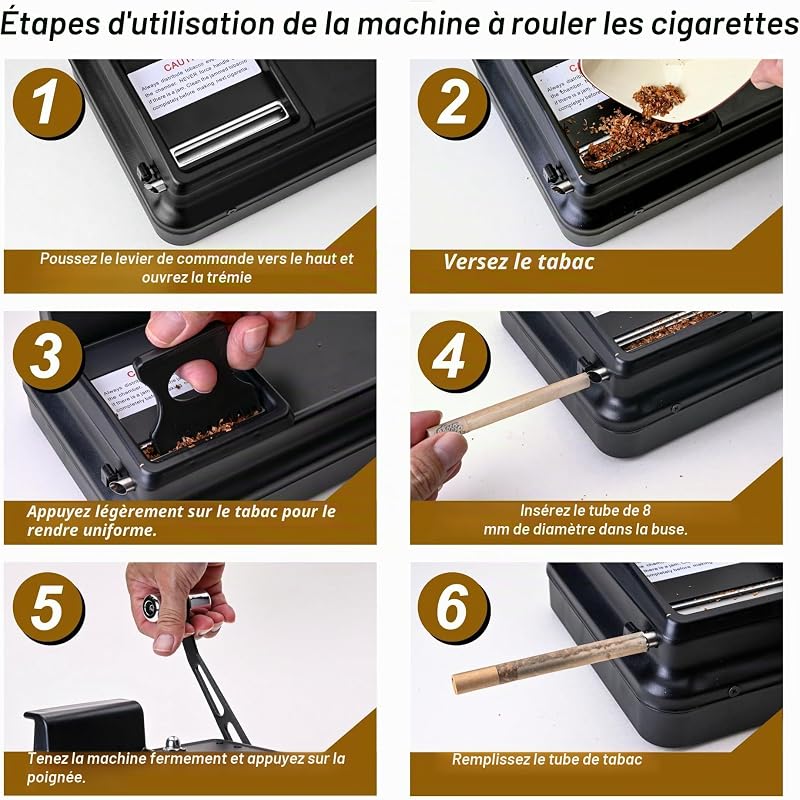 Machine à rouler les cigarettes + étui à cigarettes + 20 tubes filtrants non blanchis - injecteur de tabac manuel pour tubes de 8 mm de diamètre, complet avec accessoires roulants