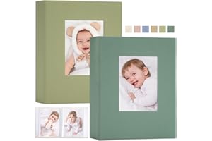 Vienrose Morandi Fabric Cover Photo Album, Each Picture Book Holds 52 Photos for 4x6 Pictures, 2-Pack Small Memory Books for Family Wedding Baby, Light Green + Dark Green