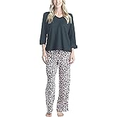 Hanes Women's Butter Knit 3/4 V-Neck Sleep Top and Pajama Pant Lounge & Sleep Set