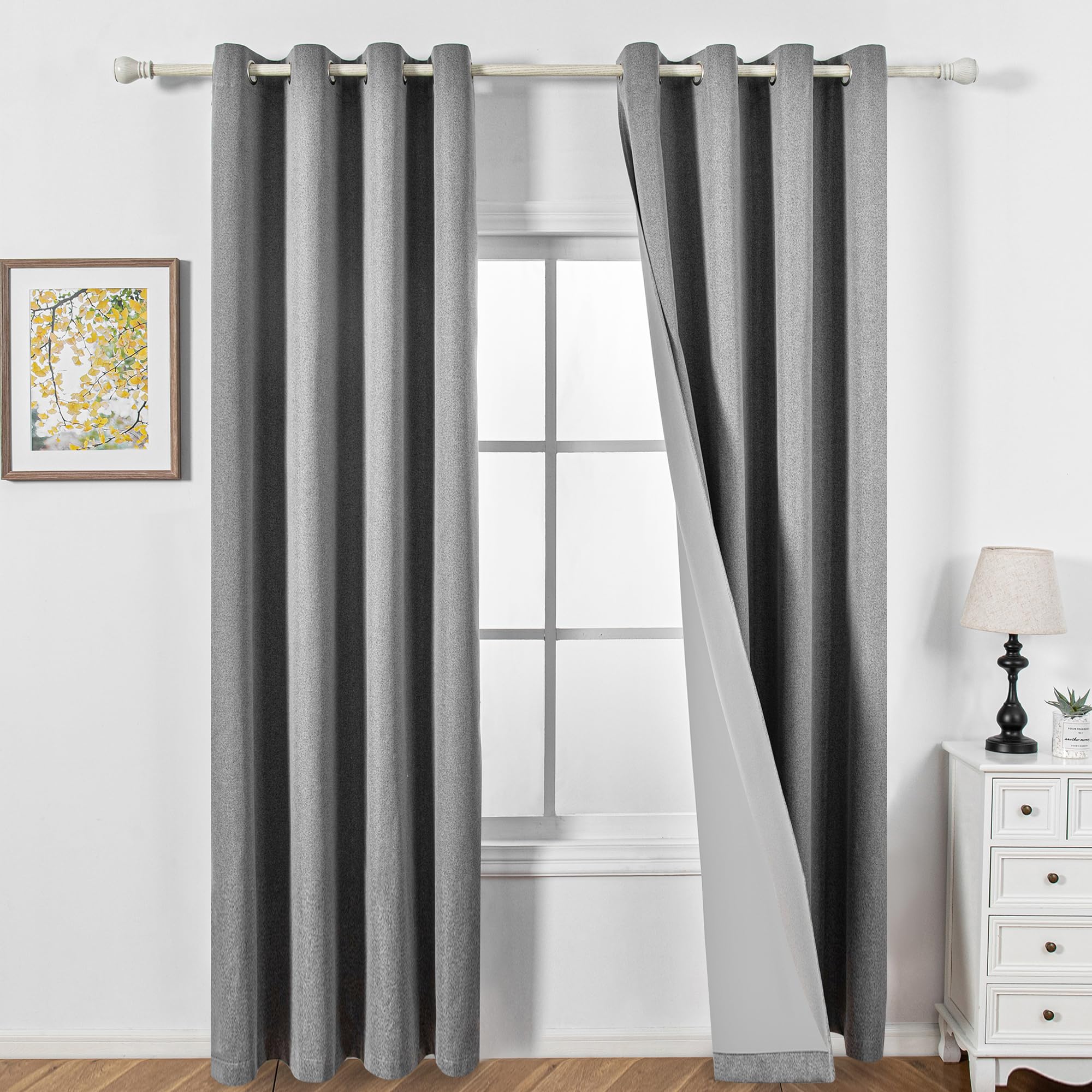 MYSKY HOME Opaque Thermal Curtains Bedroom Heat Protection Curtain with Eyelets for Living Room Blackout Curtains, Set of 2 H 245 x W 140 cm, Dark Grey