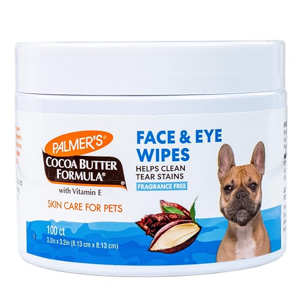 PALMER’S FOR PETS FACE AND EYE WIPES WITH COCOA BUTTER AND VITAMIN E, DOG EYE CLEANING AND CARE, SPECIALLY FOMULATED FOR DOGS, 100CT