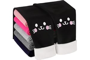 HIAHIF 1 Pair Girls Winter Fleece Lined Leggings Kitty Print Thick Warm Thermal Leggings Cotton Girls Full Length Pants