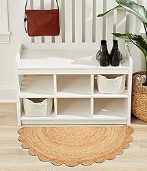 Half Hand Woven Area Rug Braided Jute Scalloped