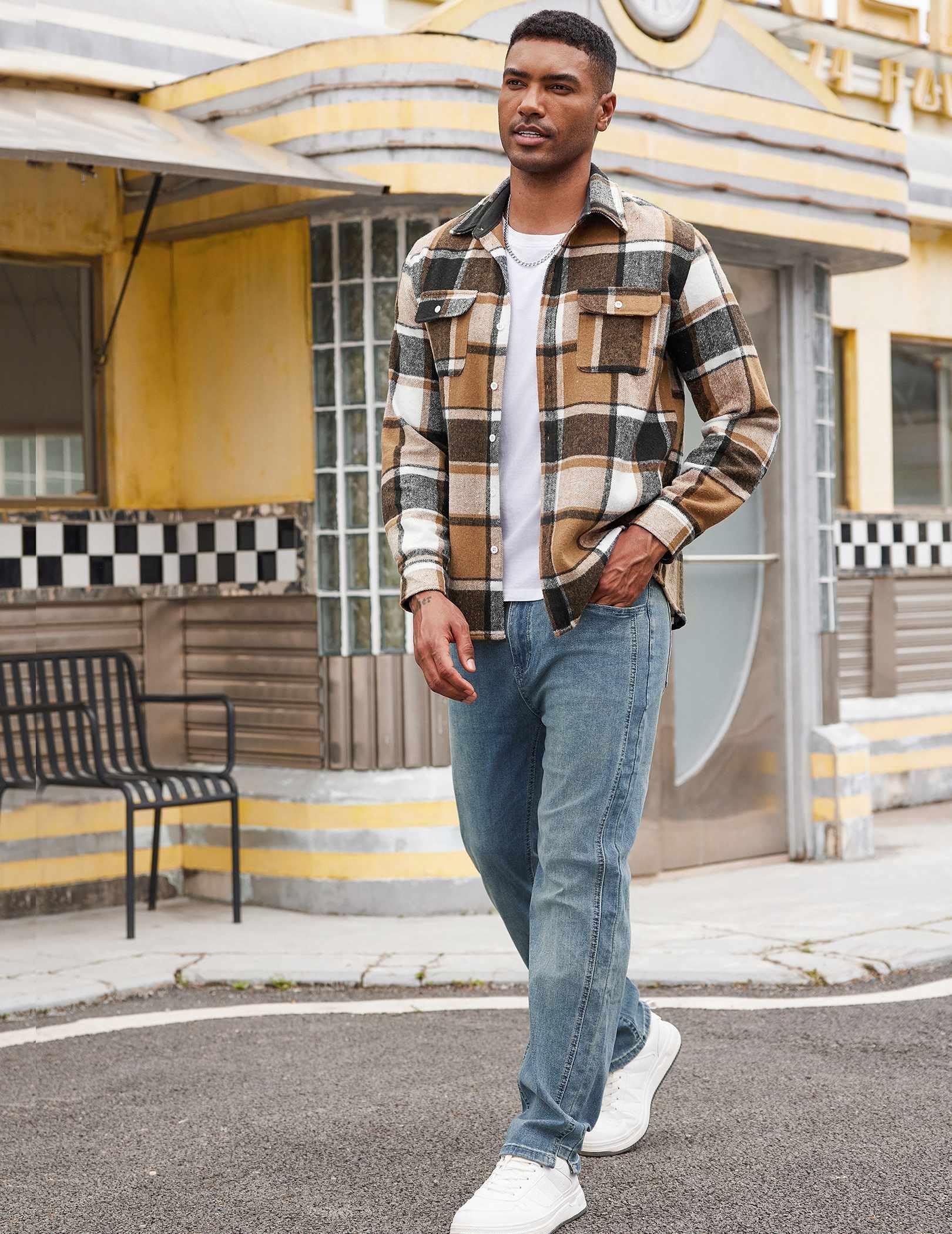 COOFANDY Men's Flannel Shirts Long Sleeve Cotton Plaid Shirt Jacket Casual Button Down Shirt with Pockets