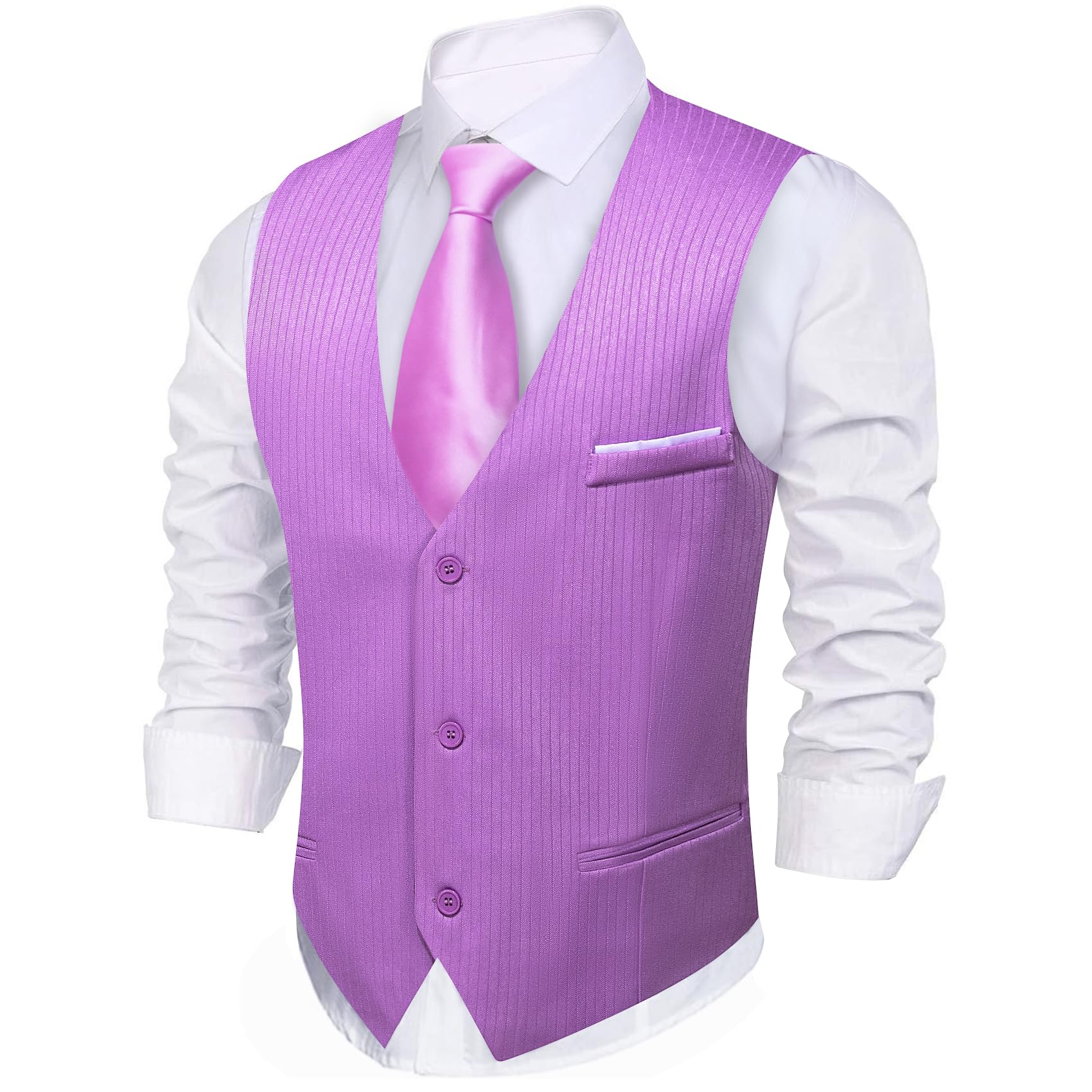 Barry.Wang Mens Purple Formal Vest Striped Casual