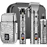 Dumite Professional Hair Clippers for Men,Hair Clippers+T-Blade Trimmer+Electric Shaver+Nose Hair Trimmer Set,4 in 1 Cordless Barber Hair Cutting Kit LCD Display Gifts (Gray)