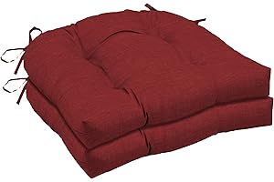 Arden Selections Outdoor Wicker Chair Cushion, 2 pack, 20 x 18, Tufted Plush Cushion for Wicker and Rocking Chairs 18 x 20, Ruby Red Leala