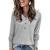 XMTOPYE Womens Tops Long Sleeve Shirts Fall Winter Casual V Neck Button Knit Pullover Lightweight Tunic Blouse
