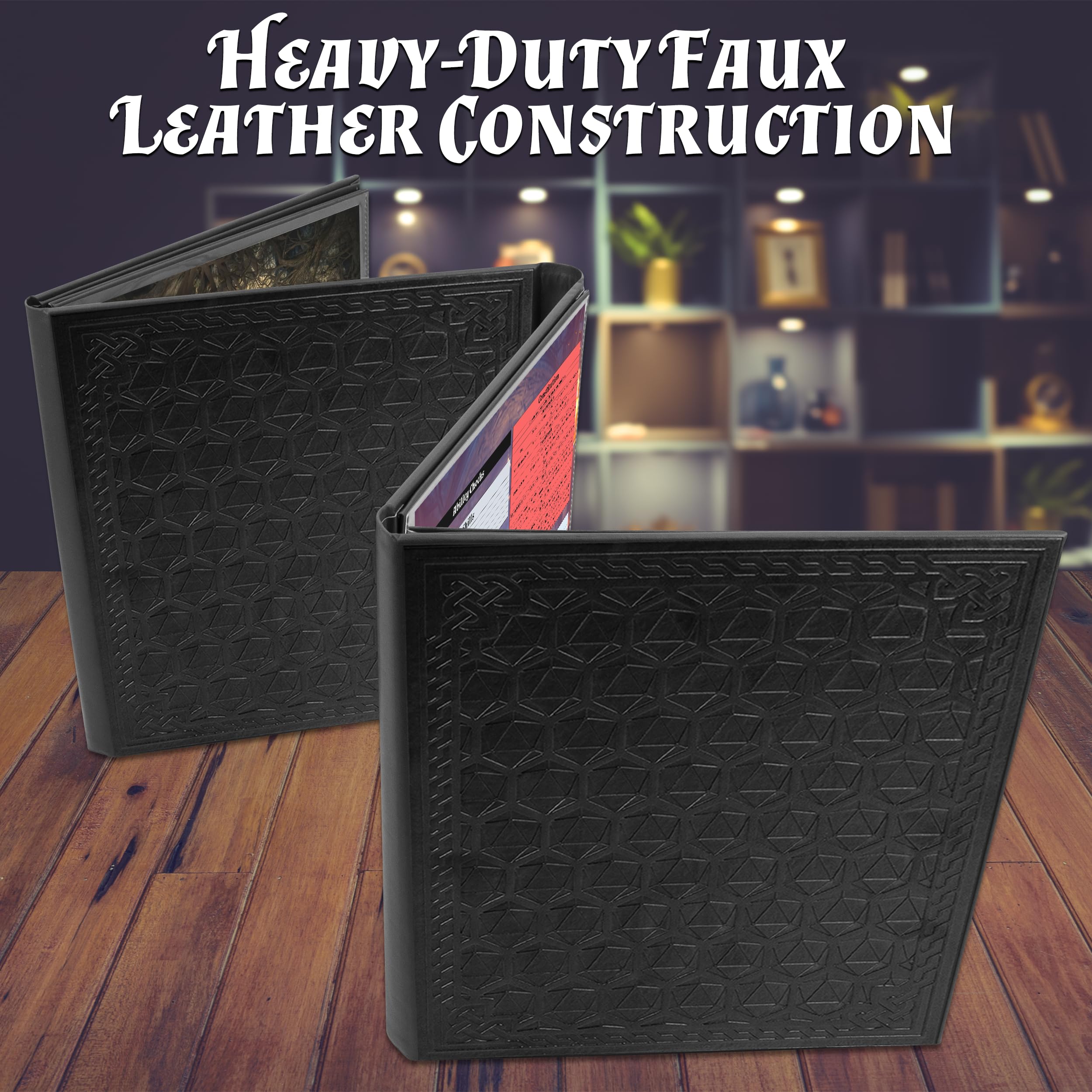 CASEMATIX DM Screen Faux Leather 8-Panel Deluxe GM Screen - Eight Panel Folding Dungeon Master Screen with 2 Swinging Panels and Wet Erase Pockets for TTRPGs - Inserts Not Included