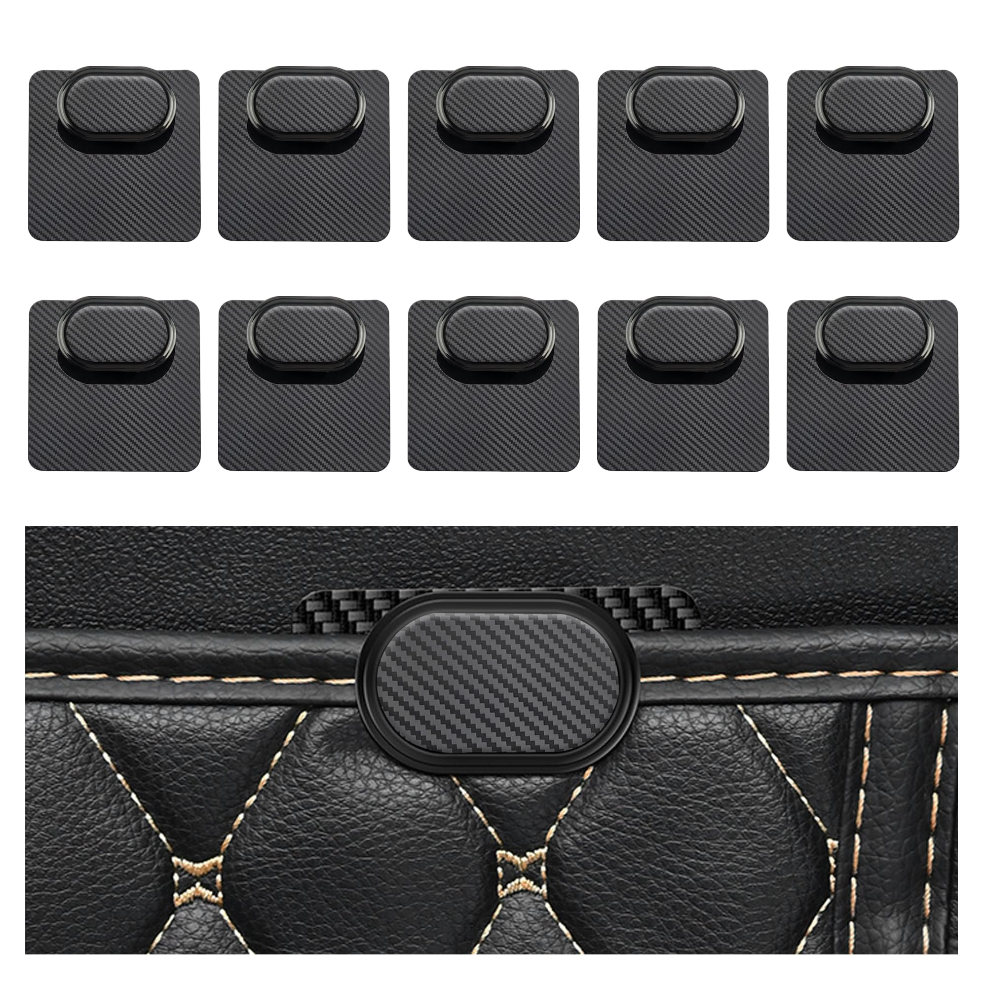 Photo 1 of 10PCS Car Floor Mat Clips with Adhesive Backing,Carbon Fiber Mat Lock for Keep Car Mats from Sliding,Multipurpose Car Accessories Car Mat Clips for Fasten Car Mats or Car Hooks