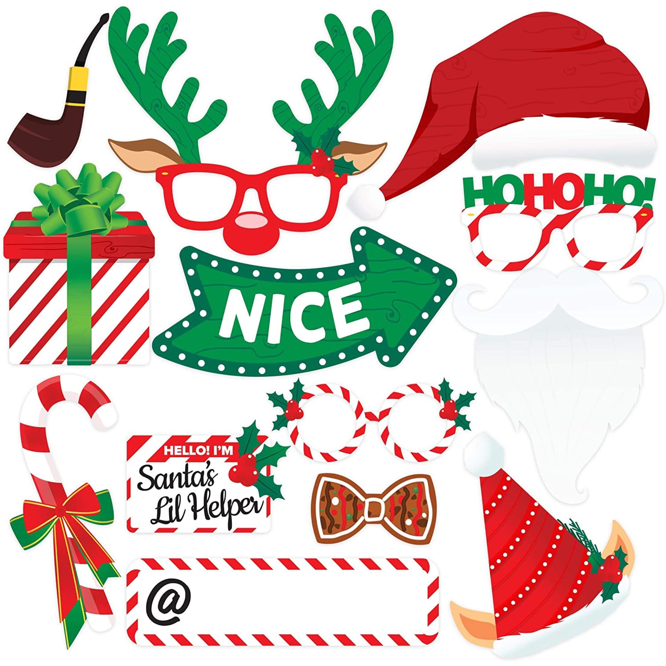 Christmas Photo Booth Props 38pc Set - Christmas Party Decorations, Party Favors, Games & Supplies for Kids Adults - Christmas Photo Props Backdrop Table Decorations Accessories
