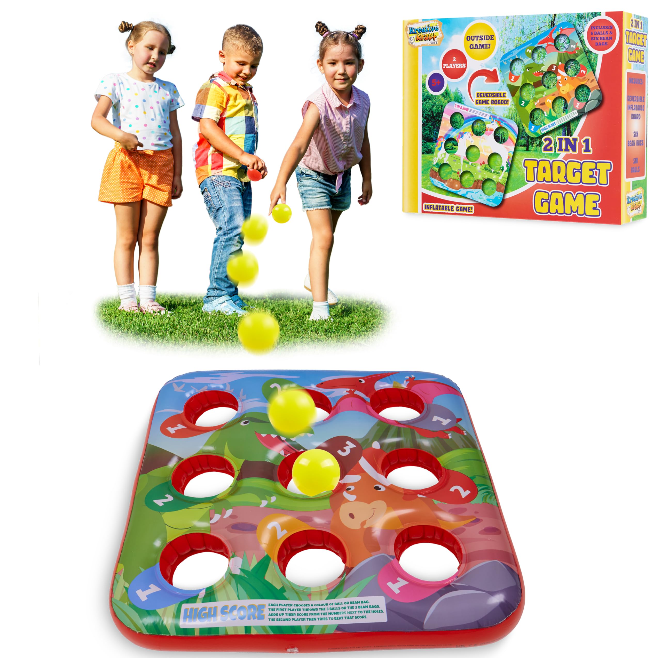 Bean Bags Kids Throwing Target Ball Game Inflatable Game for Children Party Outdoor Play Summer Bag Toss Games for Kids (2 in 1 Target Game)