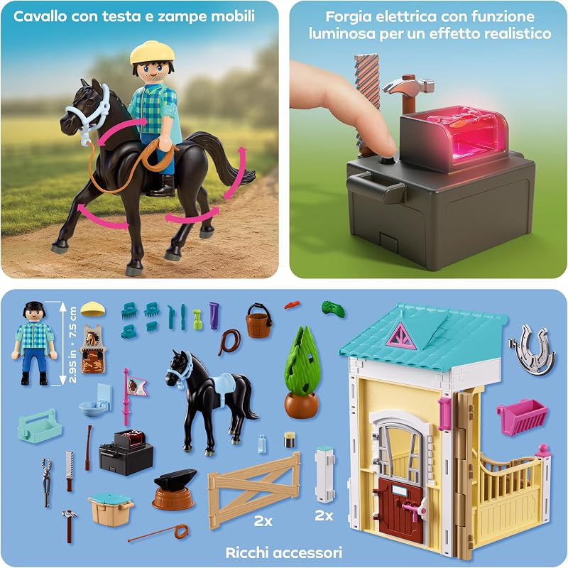 | I Love Horses | Piccola scuderia con maniscalco | Box per cavallo con forgia luminosa, attrezzi e accessori per la cura | Per bambini dai 4 anni in su | 72131 — foto 5 di 7