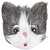 LUOZZY Animal Mask Furry Cat Fluffy Mask Halloween Cat Head Mask Cosplay Masks (Gray)