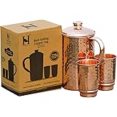 Copper Pitcher with 2 Copper Cups Set | Pure Copper Water Jug & matching tumblers Set for Home & Wellness, Hammered Finish Handcrafted for Daily Hydration & Natural Living