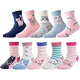 CHUNG Toddler Little Girls Crew Socks Cotton Colorful Sports Casual Daily Fun Cute Animal Pupil Students School Back