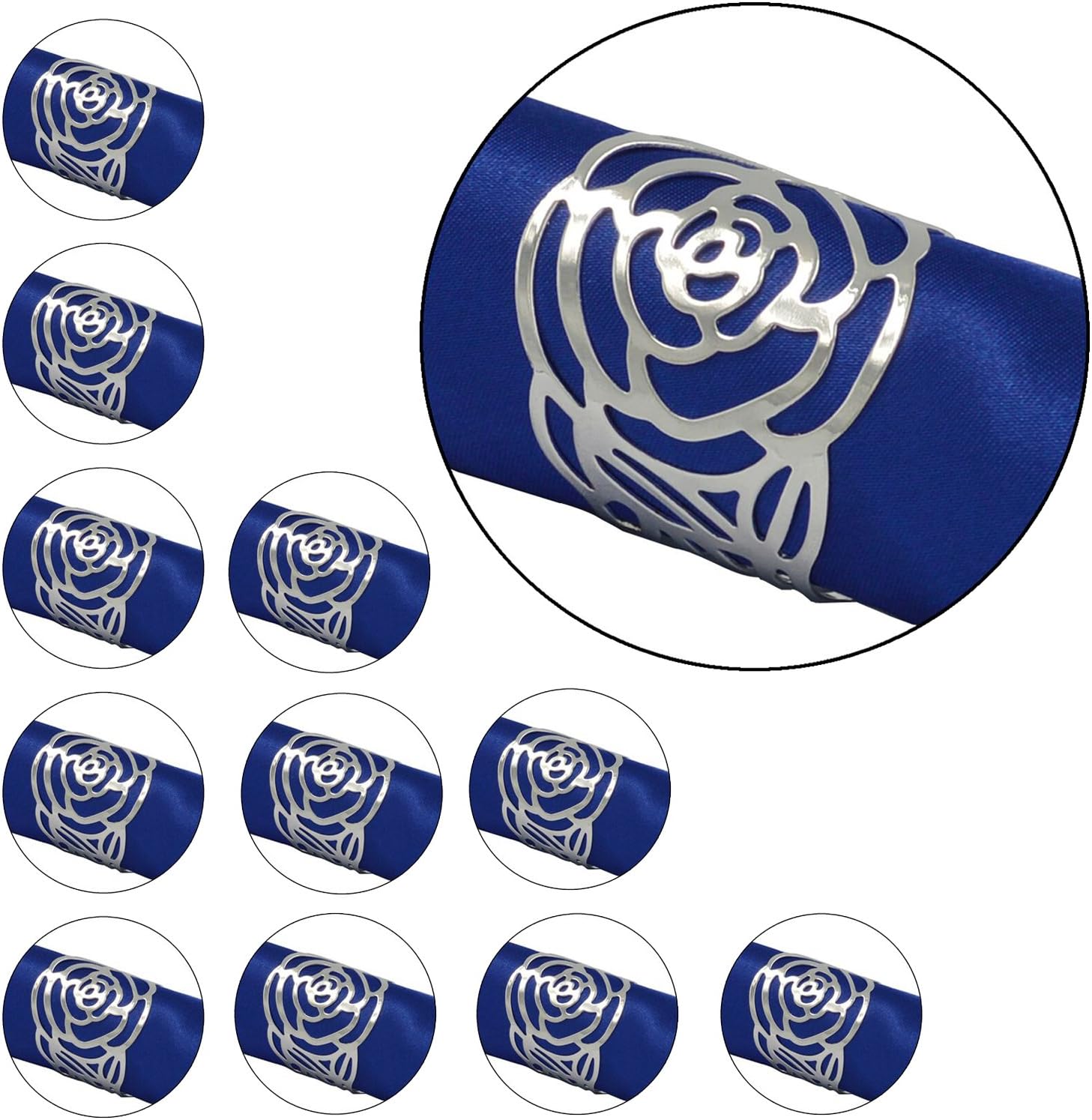 confezione da 12 Silver a forma di rosa per festa di matrimonio e decorazione della tavola Portatovaglioli in metallo Kakoo