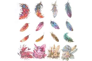 Ychsring Sparkly Fantasy Feather Stickers - 30 Pcs Clear PET Glitter Magic Floral Stickers for Scrapbook, Journal, Junk Journal, Collage - Holographic Transparent for Resin, Craft, Scrapbook Supplies