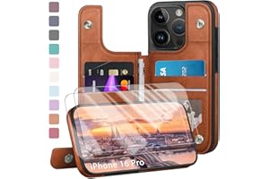 DJDUCK Compatible with iPhone 16 Pro Case Wallet, Card Holder Case with [2 Screen Protectors] Folio Cover with [RFID Blocking Leather] Shockproof Women Men Cases 6.3" for Apple 16 Pro Light Brown