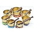 Set of 7 Chakra singing bowl- All in one- Handmade, healing bowls from Nepal-Meditation Bowl,Healing, Great for Meditation, Yoga, Sound Bath, Mindfulness, Relaxation ~ Cushion, Wooden Mallet