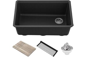 KRAUS Bellucci 30” in. Undermount Workstation Granite Kitchen Sink in Metallic Black with Accessories, KGUW2-30MBL