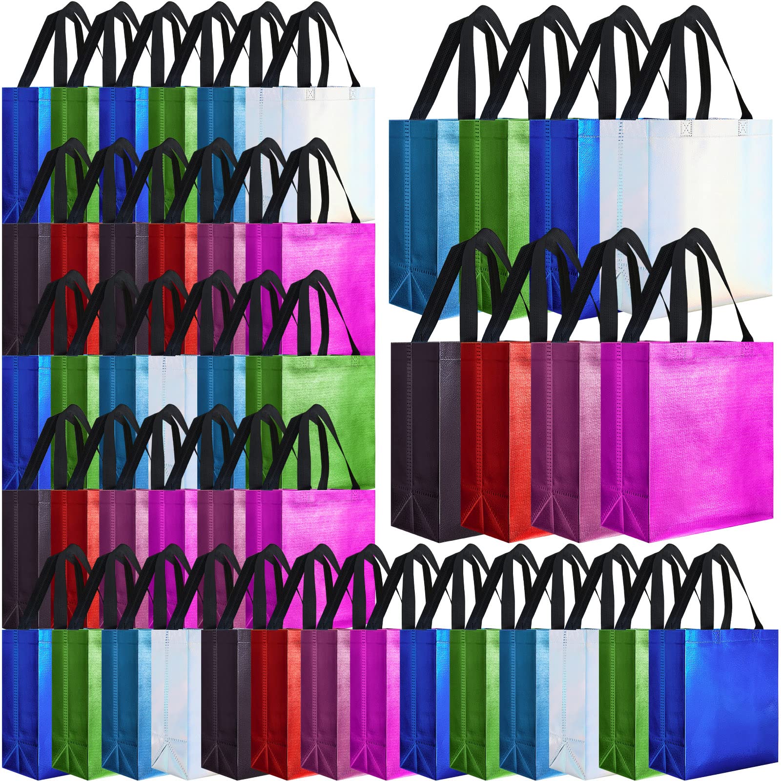Photo 1 of Eccliy 80 Pieces Gift Bags Set Glossy Reusable Tote with Handles Grocery Bags Bulk for Wedding, Bachelorette Party, Christmas(Medium,Colorful)