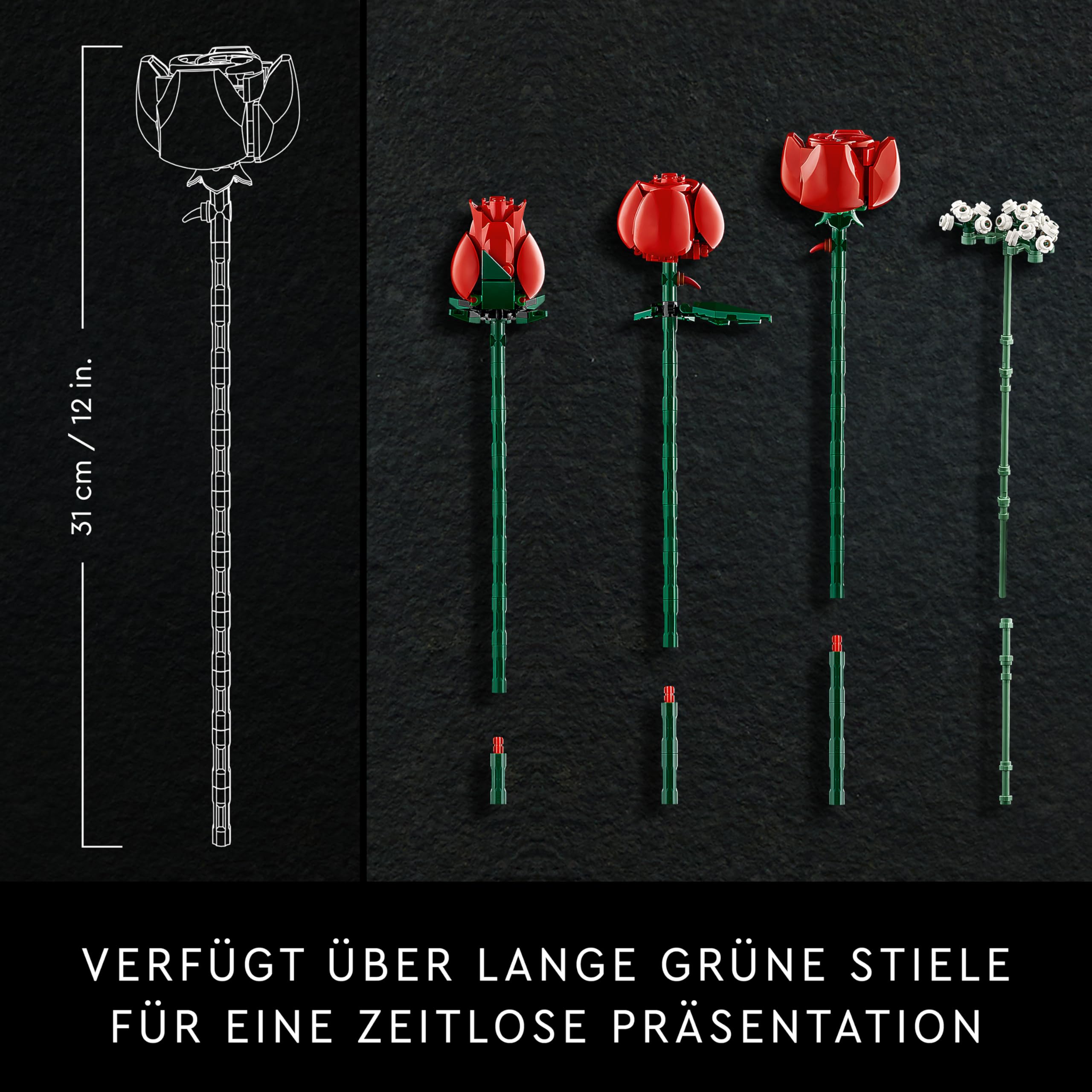 LEGO Botanicals Rosenstrauß - Set aus Kunstblumen für Erwachsene - mit 12 künstlichen Rosen & 4 Zweigen Schleierkraut - DIY Deko zum Bauen - Geschenkidee für Frauen - 10328 6