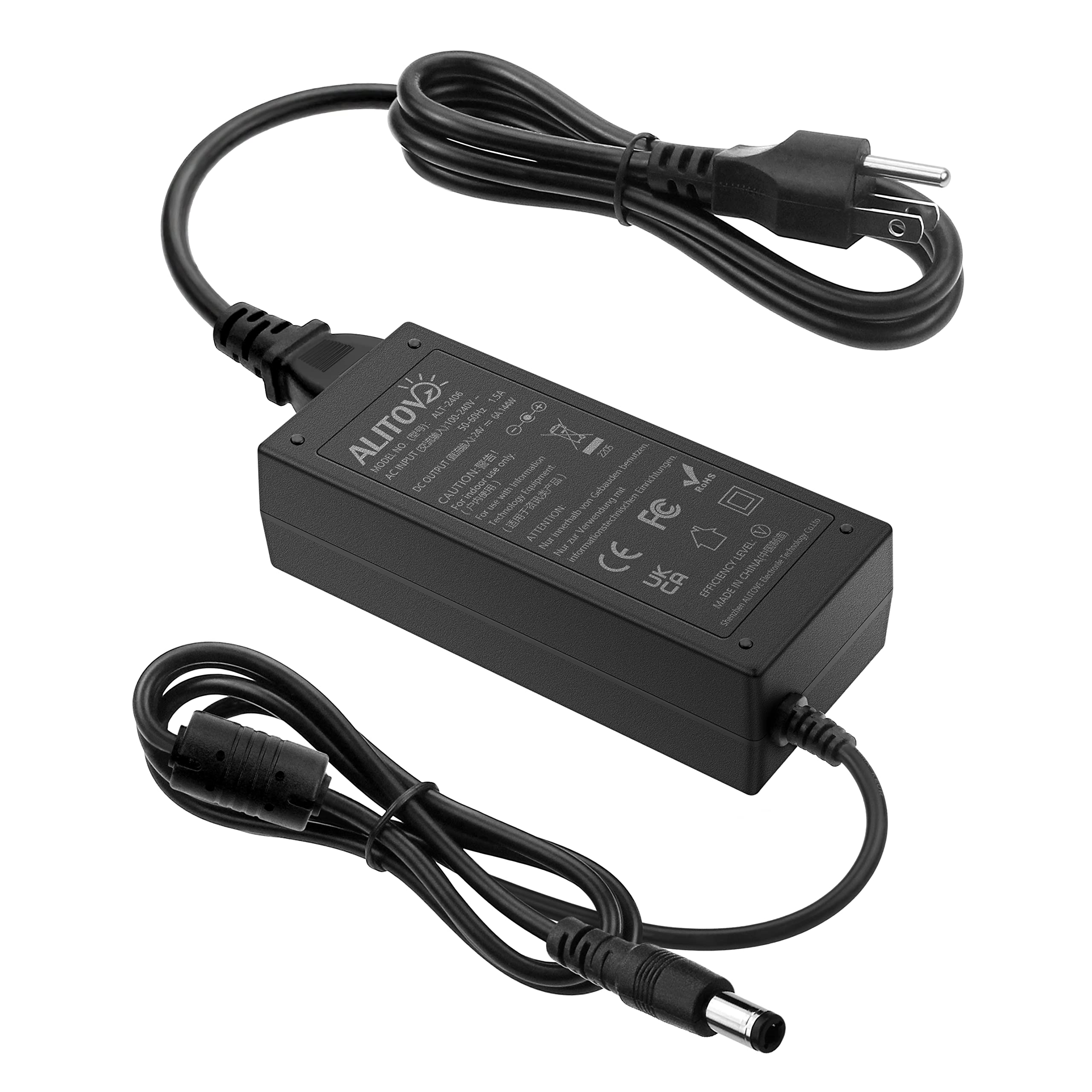 ALITOVE 24V 6A Power Supply Adapter Converter 100-240V AC to DC 24 Volt 144W 6Amp 5A 4A Transformer with 5.5x2.5mm Plug for LED Strip Light CCTV Camera Monitor Massage Chair DC Pump Fan