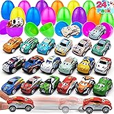 24 Pack Prefilled Easter Eggs Pull Back Cars, Easter Basket Essential Toys Colorful Racing Vehicle for Kids Boys Toddlers Egg Hunt Basket Stuffers Filler Surprise Egg Hunt Party Favor Classroom Prize