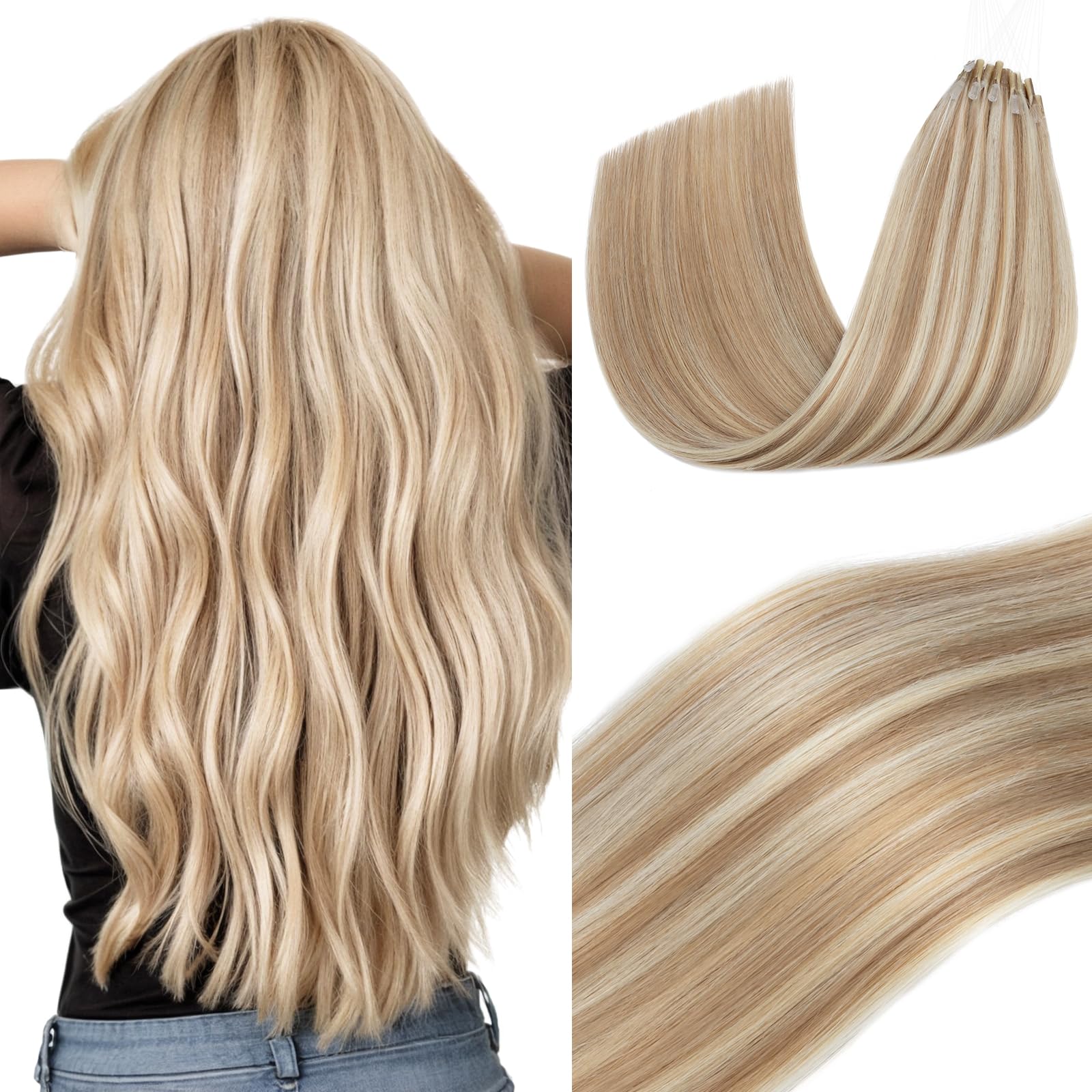 Photo 1 of Elailite K Tip Hair Extensions Human Hair Real Remy Hair Golden Brown & Bleach Blonde 20 Inch U Tip Ktip Utip Keratin Bond Hot Fusion Pre Bonded Hair Extensions for Women 50G 50Strands