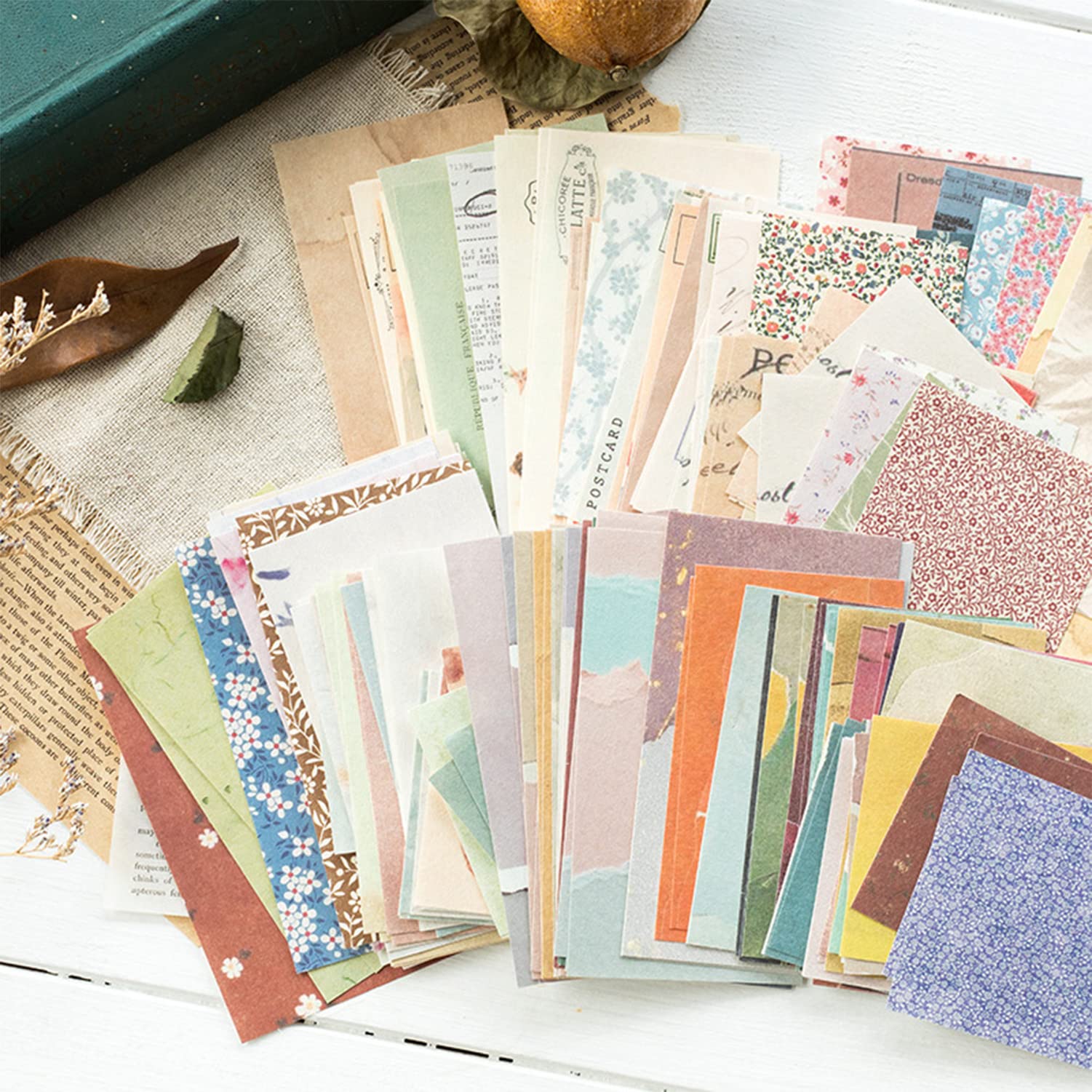 501PCS Vintage Scrapbook Paper, Scrapbooking Supplies Set Journaling Kit Include 460pcs Thin Decorative Paper, 40pcs Flower Stickers, and 1 Double-Side Adhesive Tape for Junk Journal Ephemera Planner
