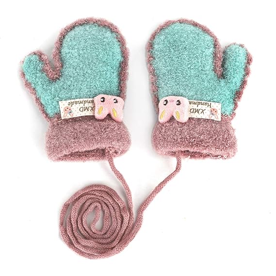 Kinder Winter Handschuhe Fäustlinge Baby Cartoon Fausthandschuh Halshandschuhe Dicke Doppelt Strickhandschuh mit Plüsch,0-3 J