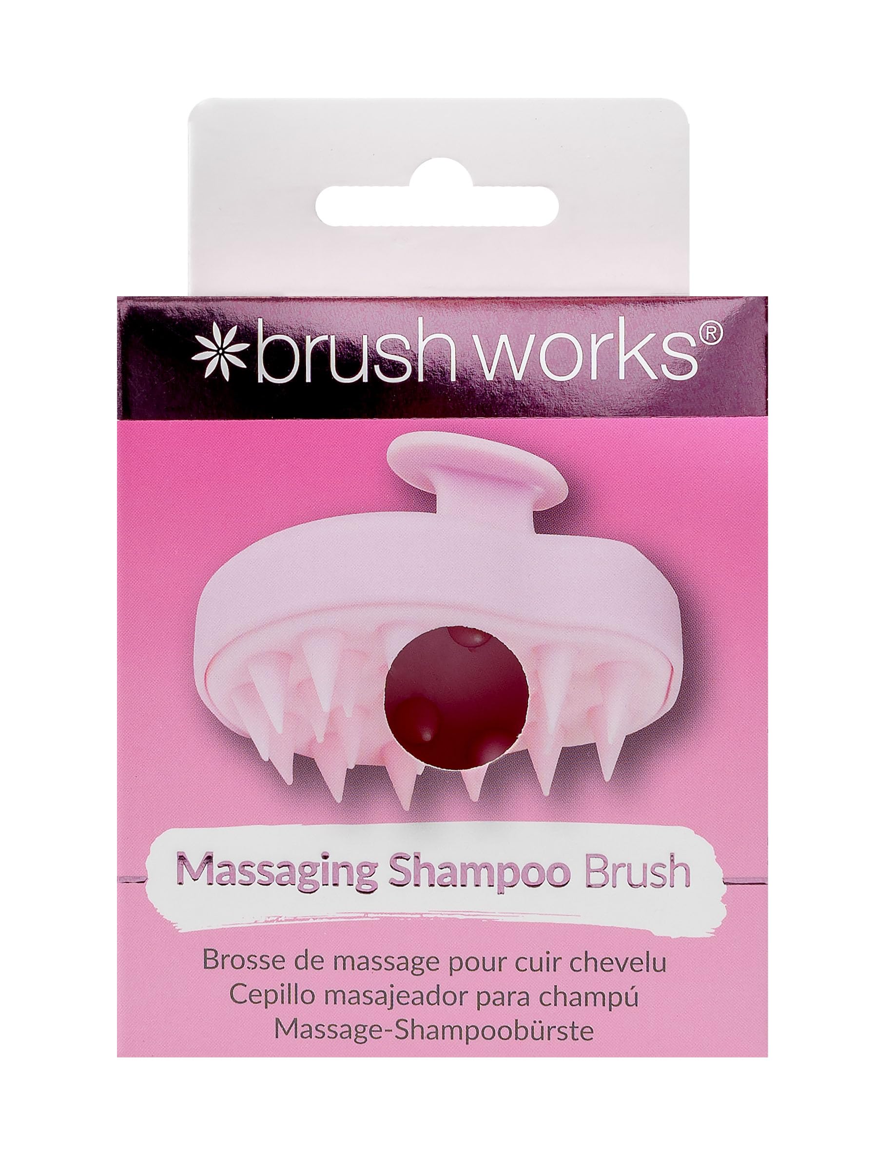 Brushworks Massaging Shampoo Brush (Pink) – Scalp Exfoliator & Hair Care Tool with Soft Silicone Bristles for Removing Build-Up & Stimulating Circulation