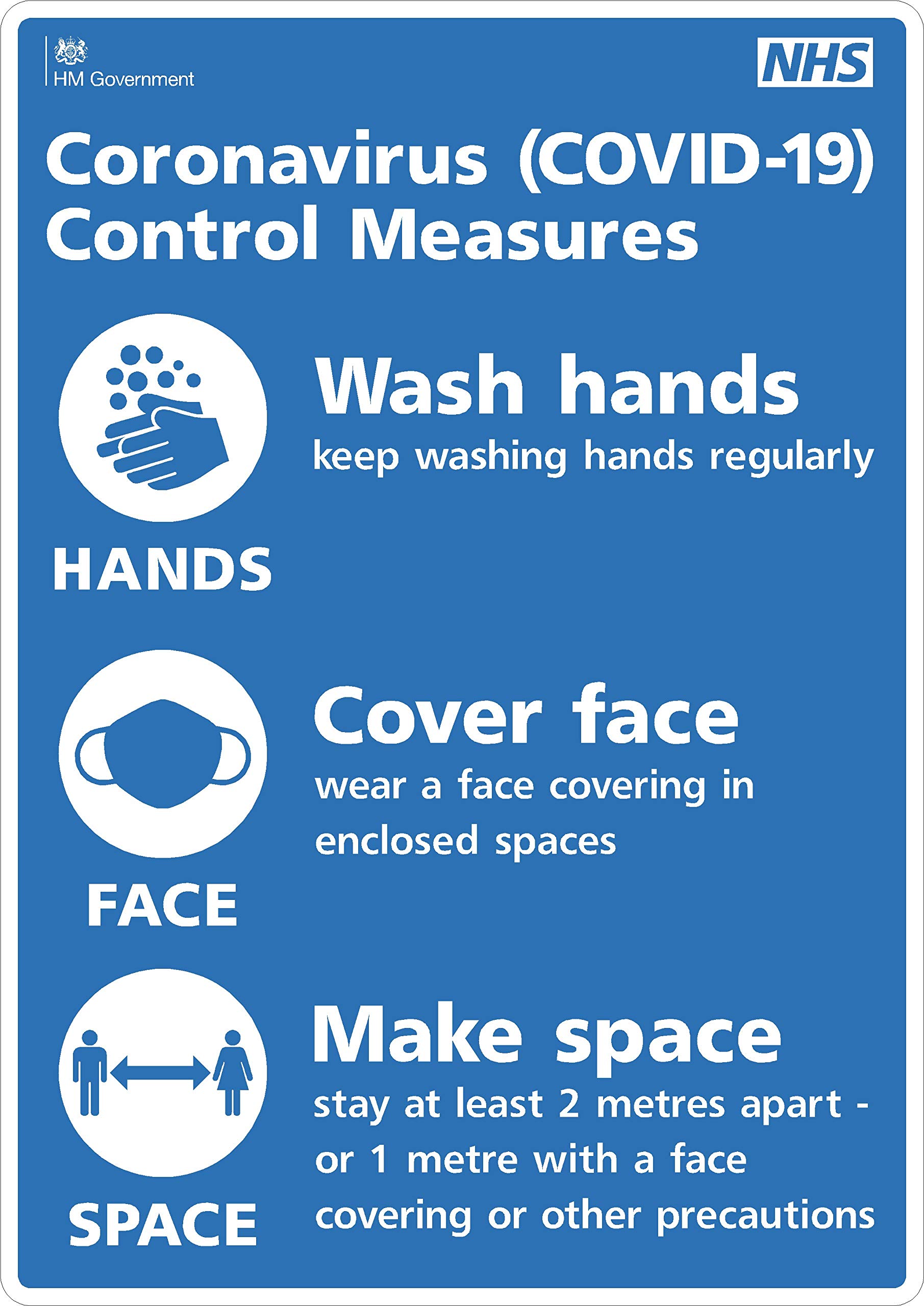 Hands, Face, Space Stickers For Coronavirus Control Measures, Official Government NHS Design, Internal or External Use (A4)