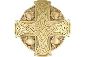 Needzo Gold Tone Celtic Advent Wreath, Irish Catholic Christmas Candle Holder, Religious Centerpiece, 6.75x6.75 Inches