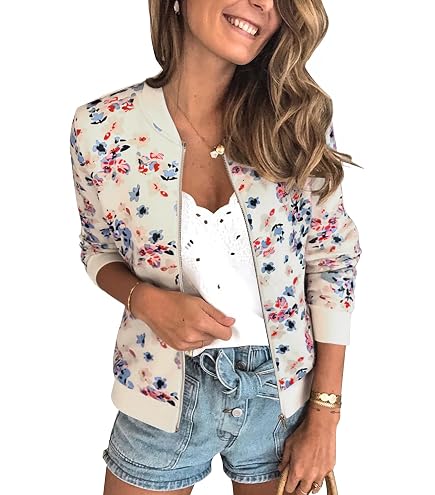 thumbnail image 2 of Women's Floral Baseball Jacket - Long Sleeve Zip Up Bomber With Stand Collar & Pockets 2 of 9